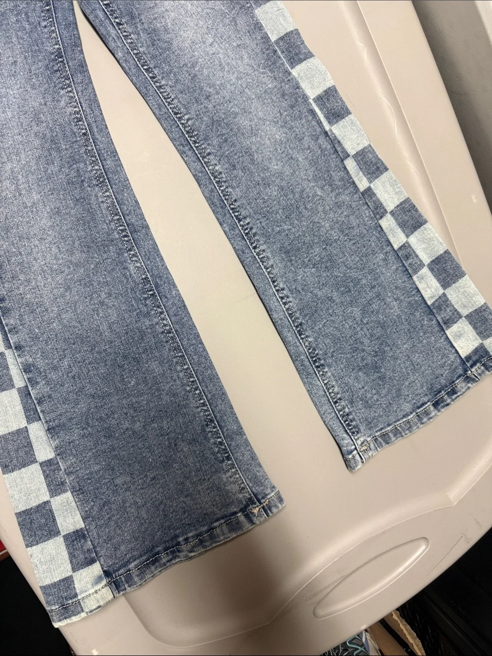 Justice Blue Denim Flare Jeans with Check-Trim and Pastel Bandana nascar